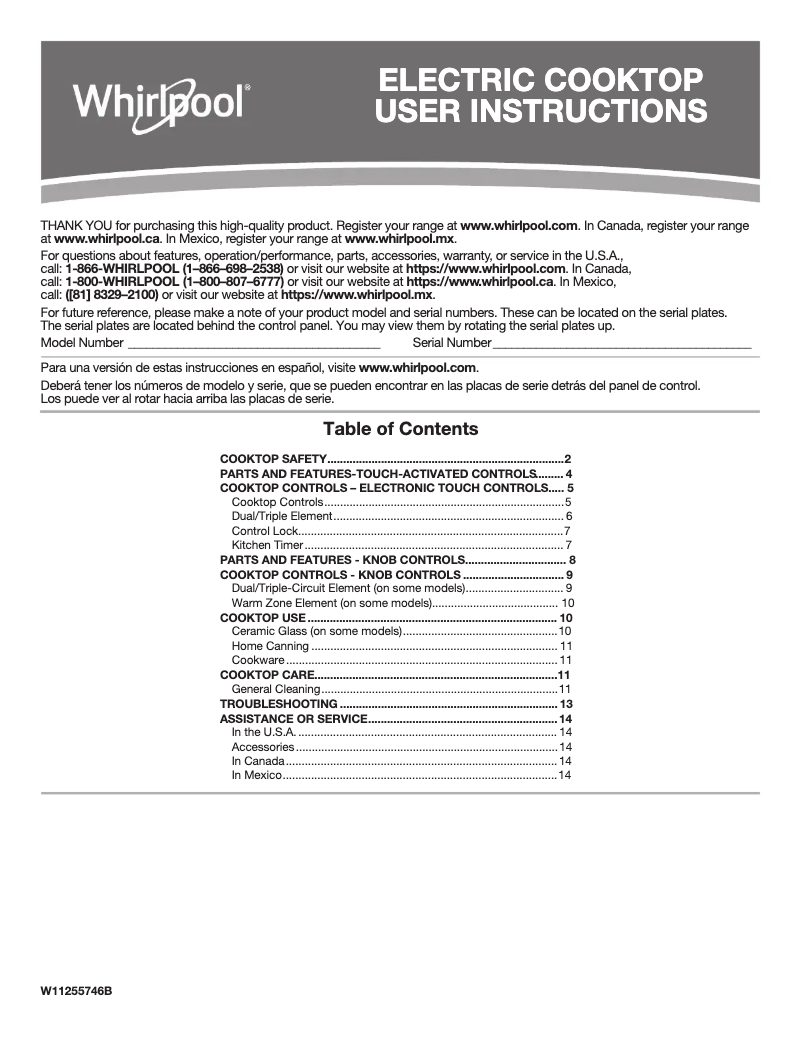 Página 1 del manual Manual de usuario Whirlpool WCE55US0HS