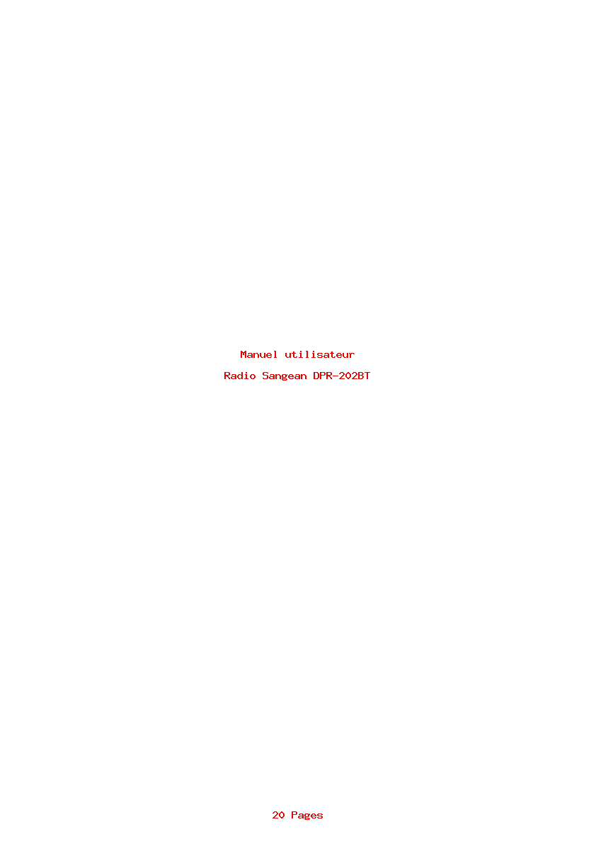 Page 1 de la notice Manuel utilisateur Sangean DPR-202BT