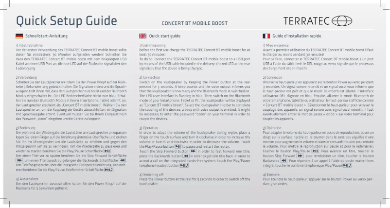 Page 1 de la notice Manuel utilisateur Terratec Concert BT Mobile Boost