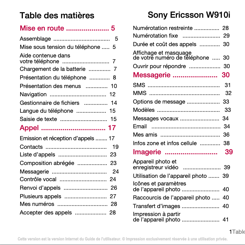 Page 1 of the manual User Manual Sony Ericsson W910i