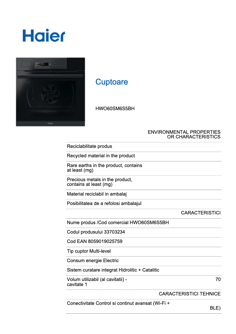 Página 1 del manual Etiqueta energética Haier HWO60SM6S5BH