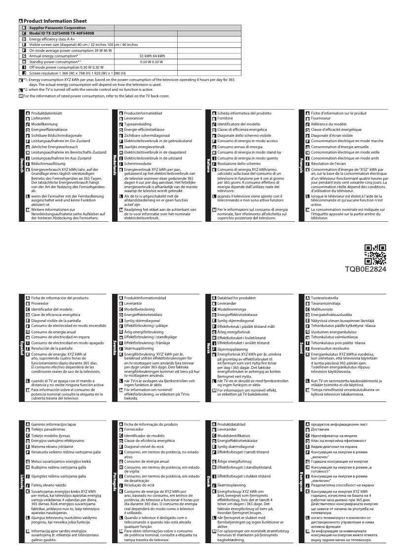 Page 1 of the manual Technical Sheet Panasonic TX-32FS400B