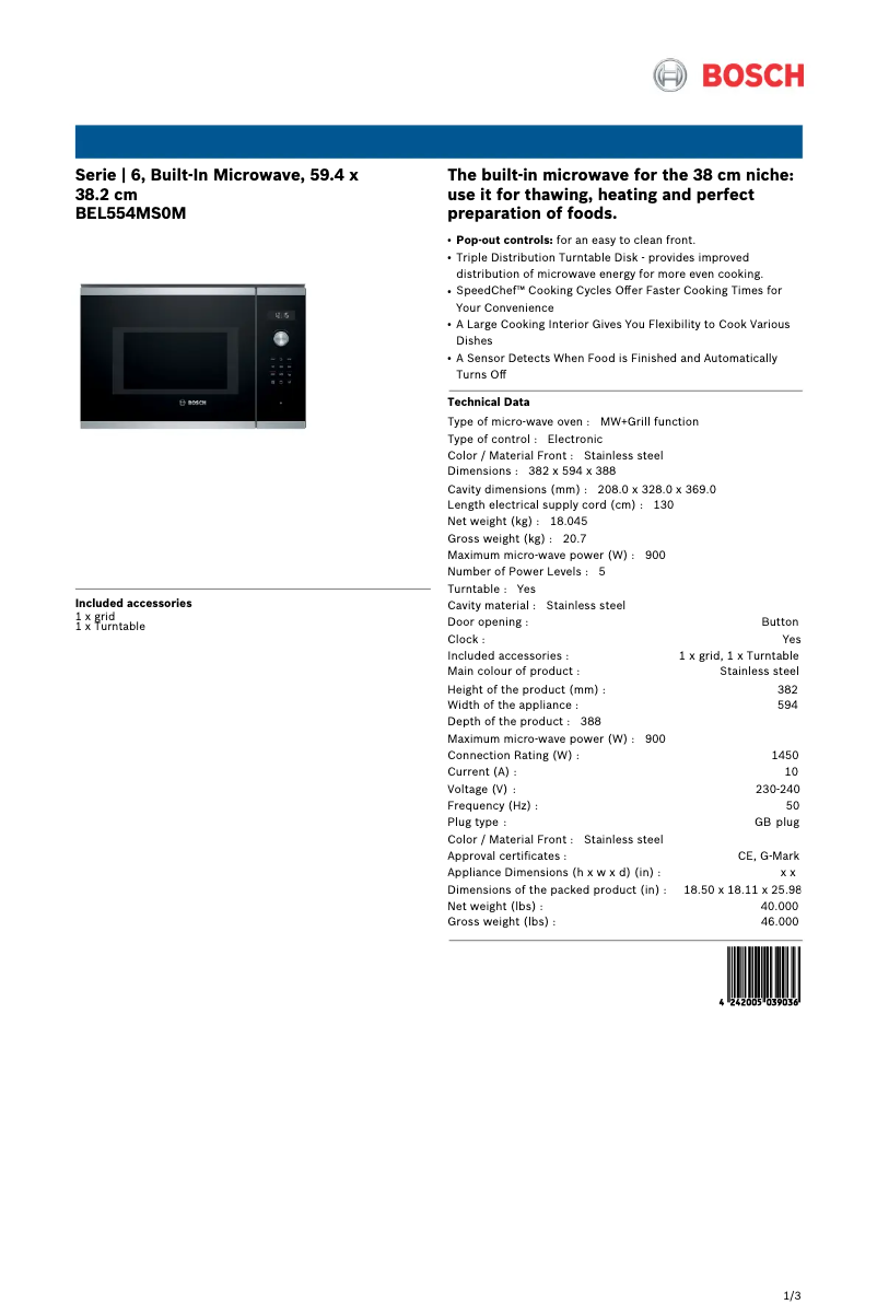 Página 1 del manual Ficha técnica Bosch BEL554MS0M