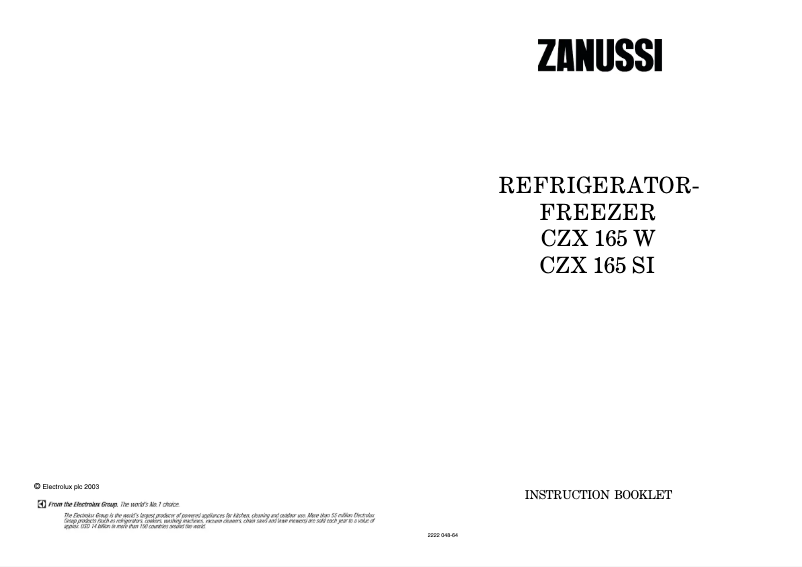 Page 1 de la notice Manuel utilisateur Zanussi CZX165SI