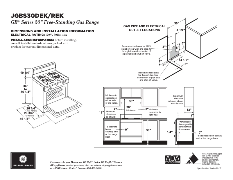 Page 1 de la notice Fiche technique GE JGBS30DEKBB