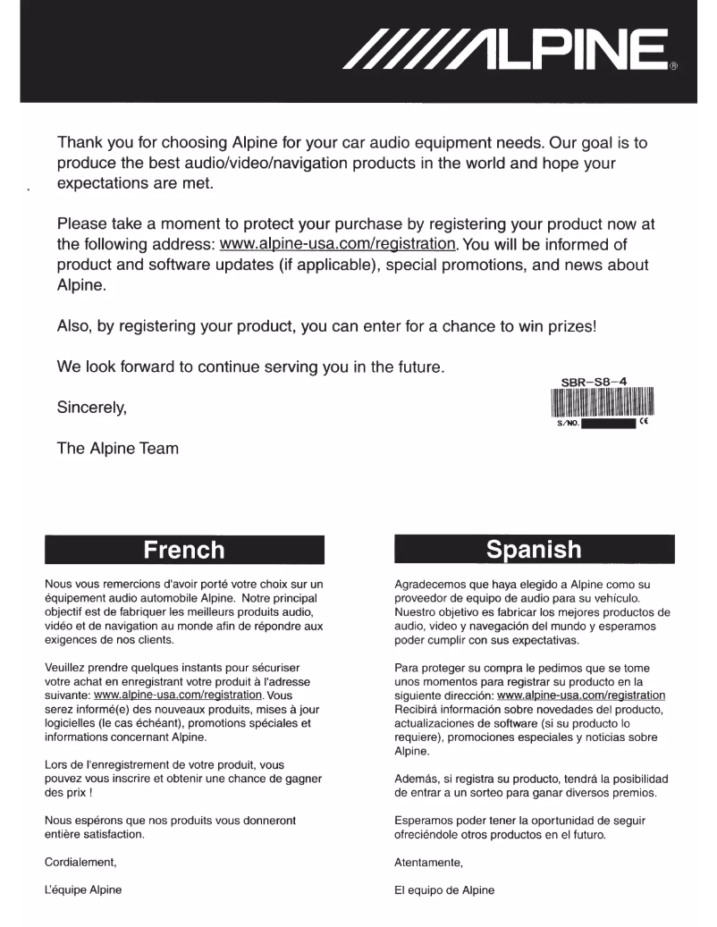 Page 1 de la notice Manuel utilisateur Alpine SBR-S8-4