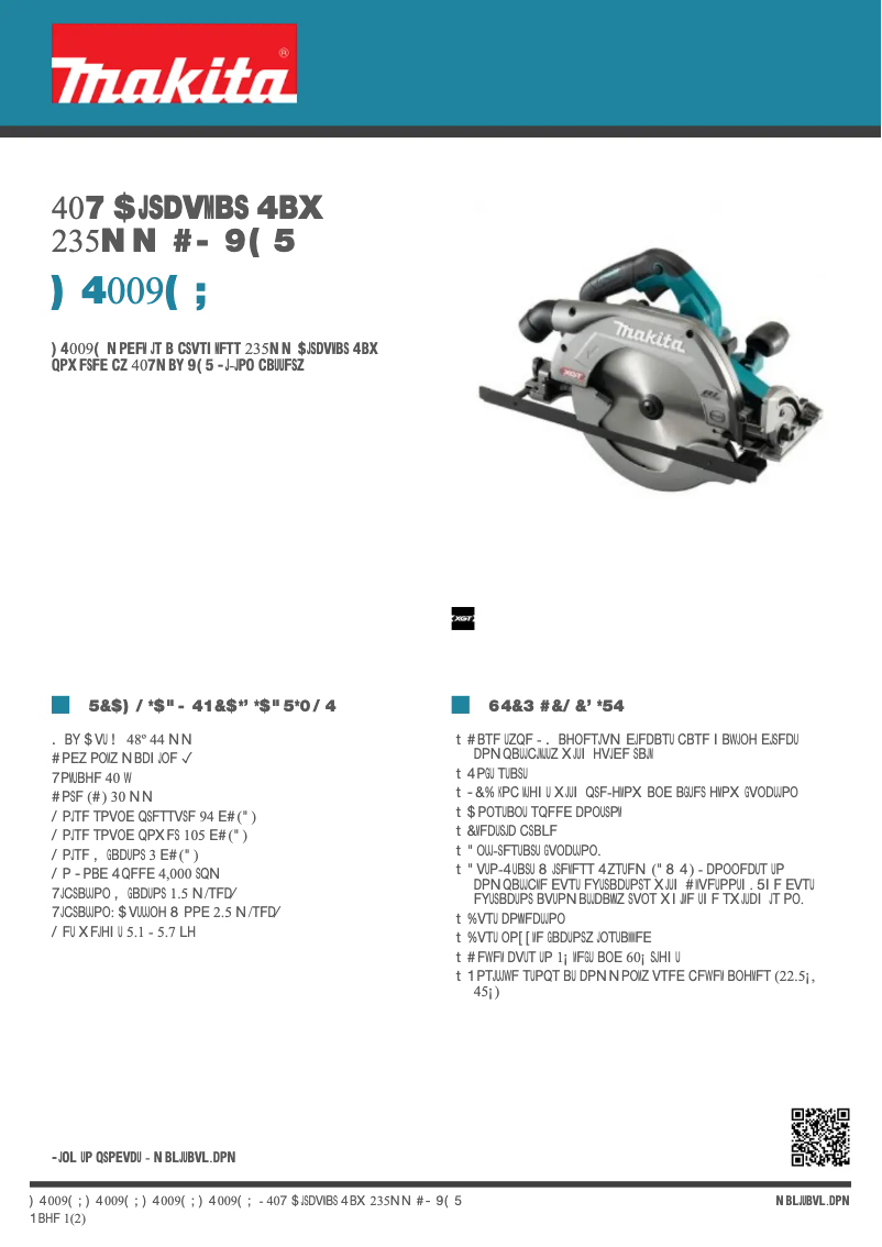 Page 1 de la notice Fiche technique Makita HS009GZ