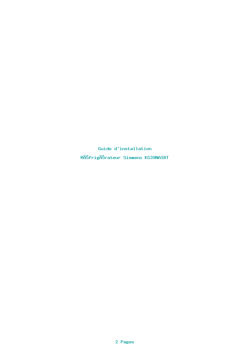 Page 1 de la notice Guide d'installation Siemens KG39NAIBT