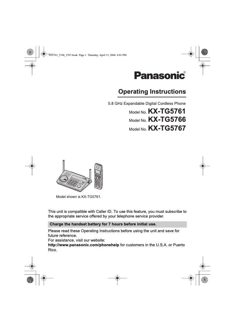 Page 1 de la notice Manuel utilisateur Panasonic KX-TG5766