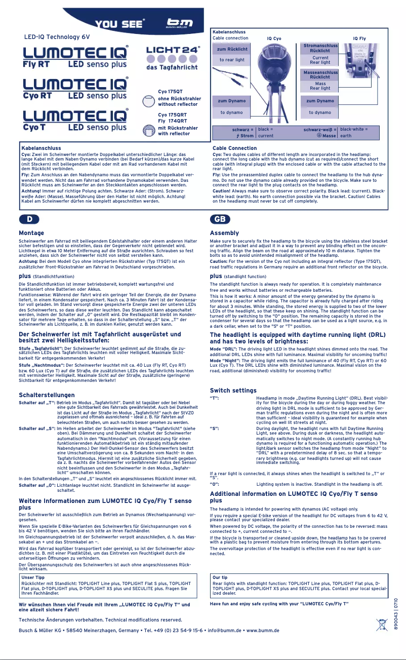 Page 1 de la notice Manuel utilisateur Busch + Müller Lumotec IQ Cyo T
