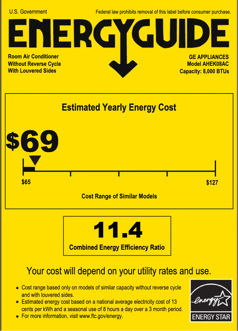 Page 1 of the manual Energy Label GE AHEK08AC