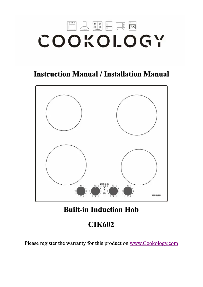 Page 1 de la notice Manuel utilisateur Cookology CIK602