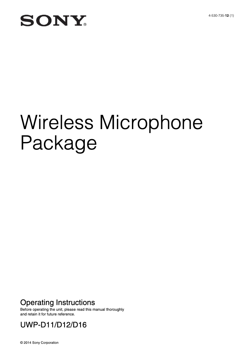 Page 1 of the manual Instruction Manual Sony UWP-D11