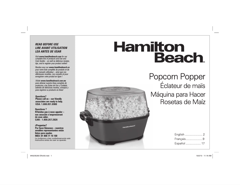 Page 1 of the manual Instruction Manual Hamilton Beach 73302