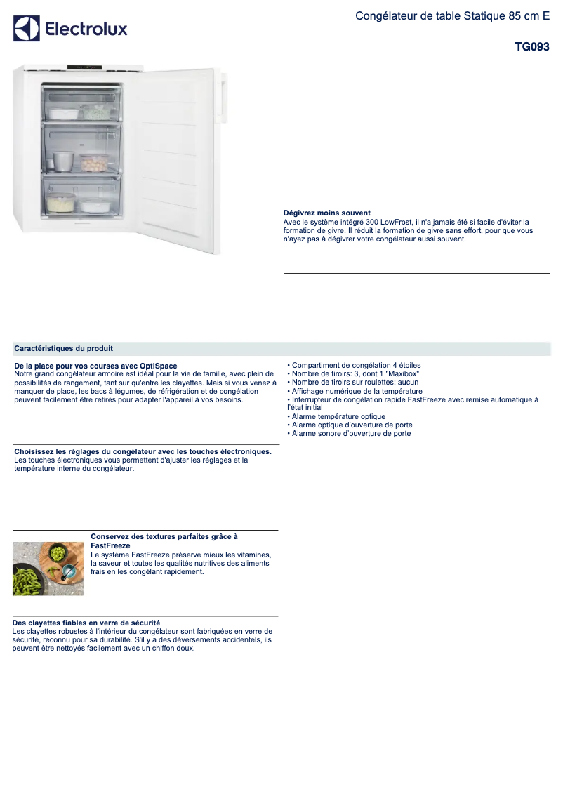 Página 1 del manual Ficha técnica Electrolux TG093