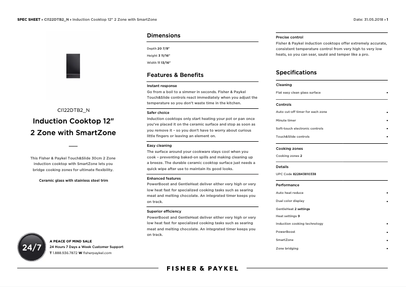 Página 1 del manual Ficha técnica Fisher & Paykel CI122DTB2_N