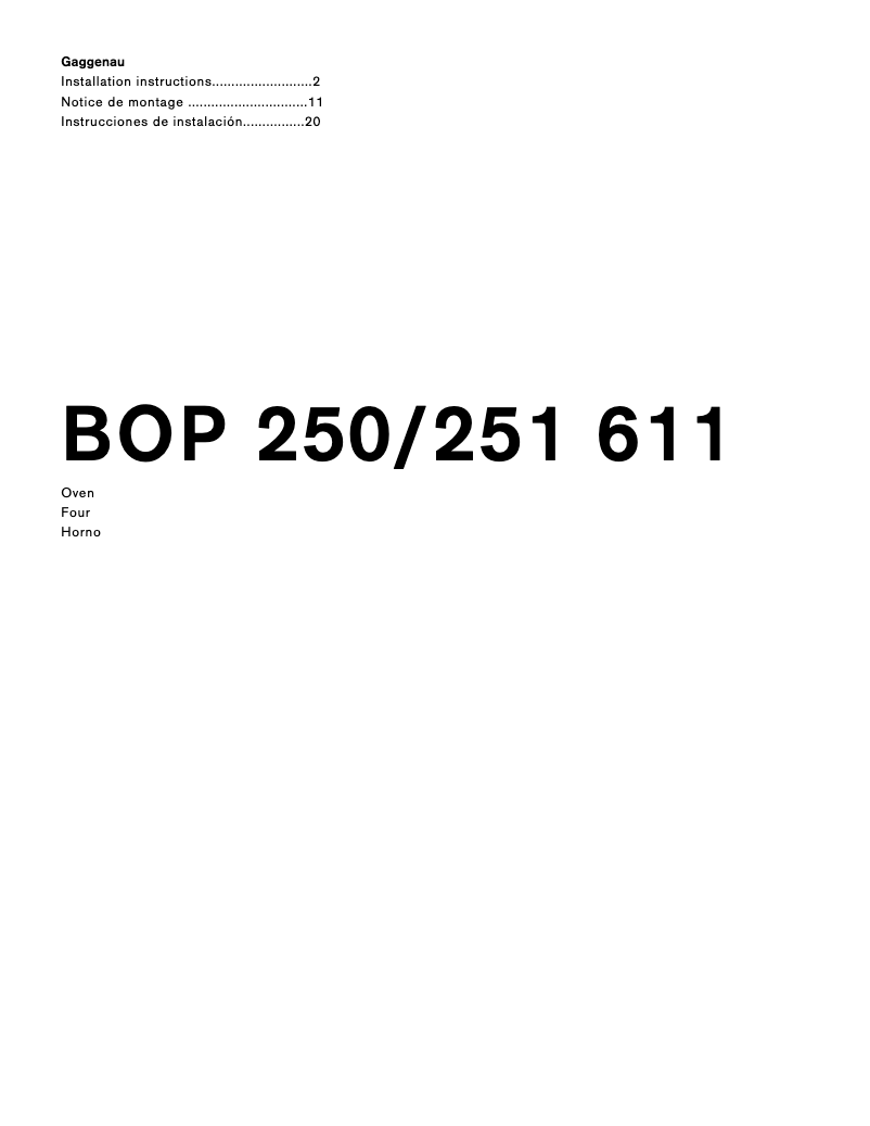 Page 1 de la notice Guide d'installation Gaggenau BOP250611