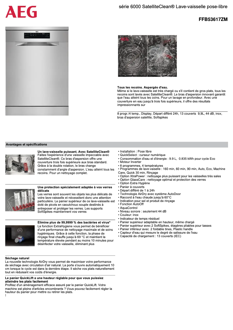 Page 1 de la notice Fiche technique AEG FFB53617ZM