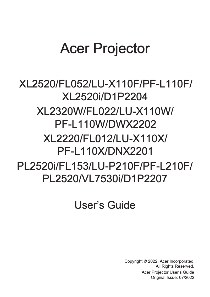 Page 1 de la notice Manuel utilisateur Acer LU-X110W