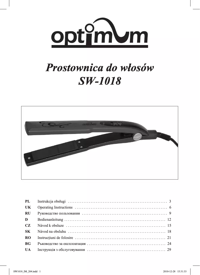 Página 1 del manual Manual de usuario Optimum SW-1018