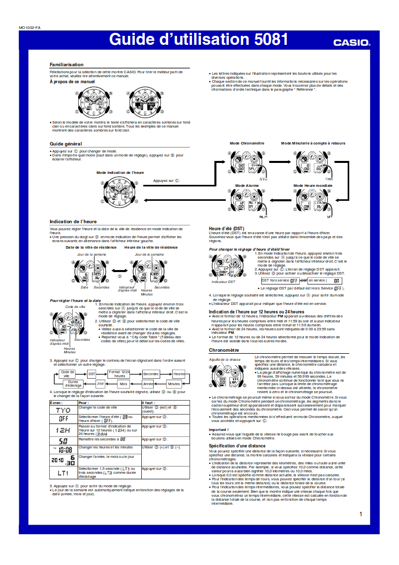 Image de la première page du manuel de l'appareil G-Shock GA-100