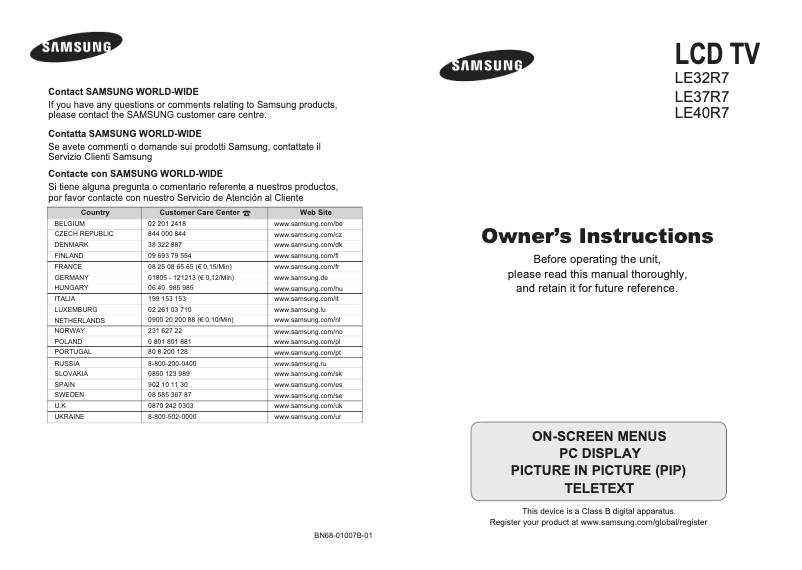Página 1 del manual Manual de usuario Samsung LE37R74BD