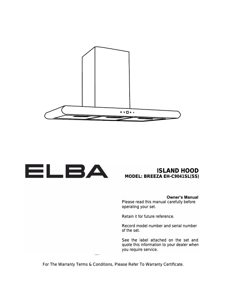 Page 1 de la notice Manuel utilisateur Elba Breeza EH-C9041SL(SS)