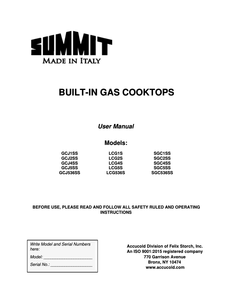 Page 1 de la notice Manuel utilisateur Summit LCG4S