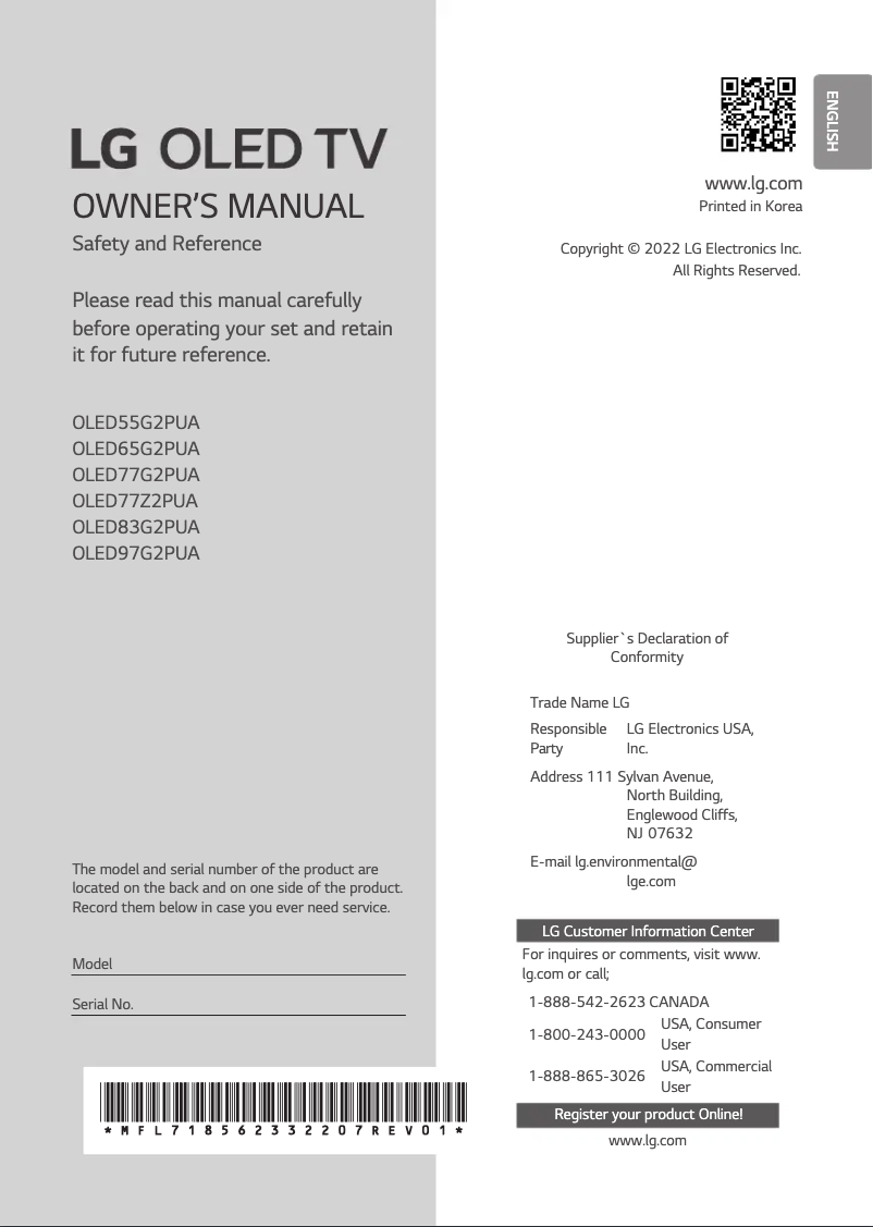 Page 1 of the manual User Manual LG OLED77G2PUA