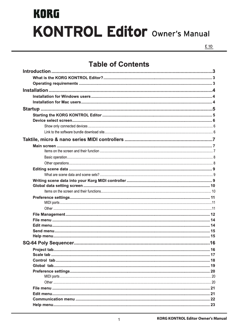 Page 1 de la notice Manuel utilisateur Korg nanoKEY