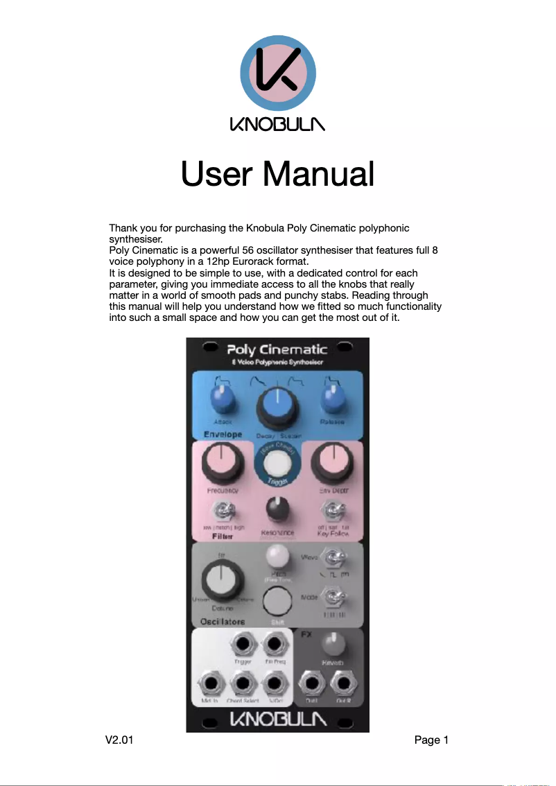 Page 1 de la notice Manuel utilisateur Knobula Poly Cinematic