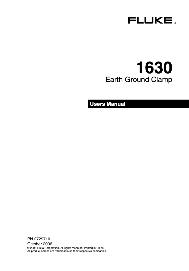 Page 1 of the manual User Manual Fluke 1630
