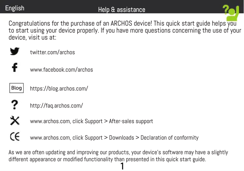 Page 1 de la notice Guide de démarrage rapide Archos 50b Cobalt Lite
