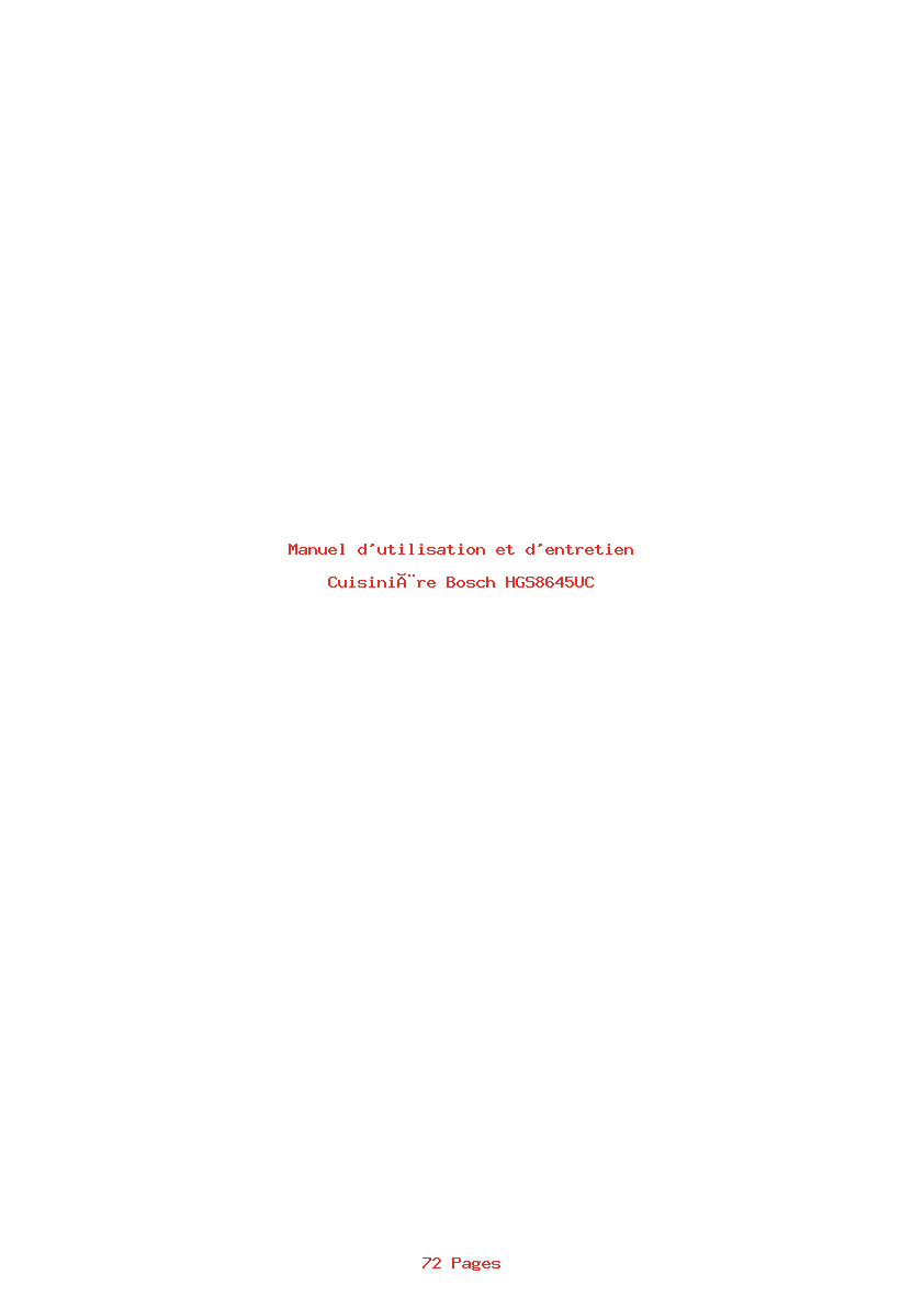 Page 1 de la notice Manuel d'utilisation et d'entretien Bosch HGS8645UC