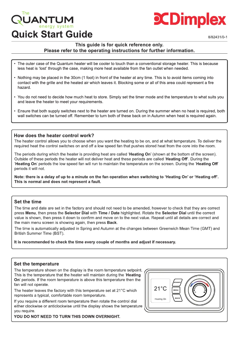Página 1 del manual Guía de inicio rápido Dimplex QM070RF