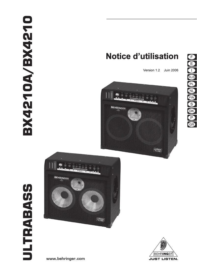 Page 1 de la notice Manuel utilisateur Behringer Ultrabass BX4210A