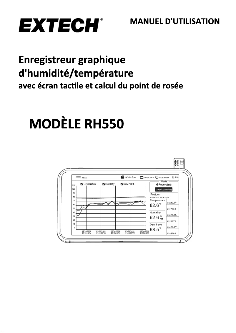 Page 1 de la notice Manuel utilisateur Extech RH550