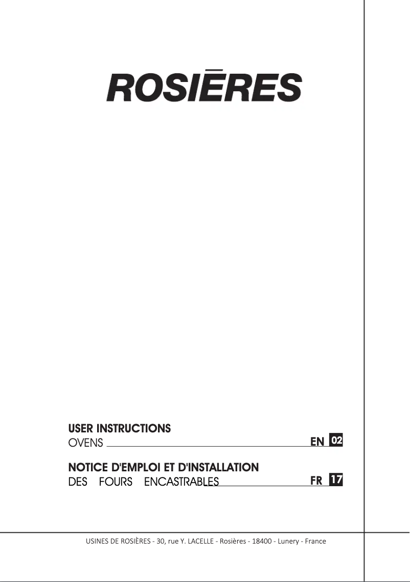 Page 1 de la notice Manuel utilisateur Rosieres RFC3O5879IN