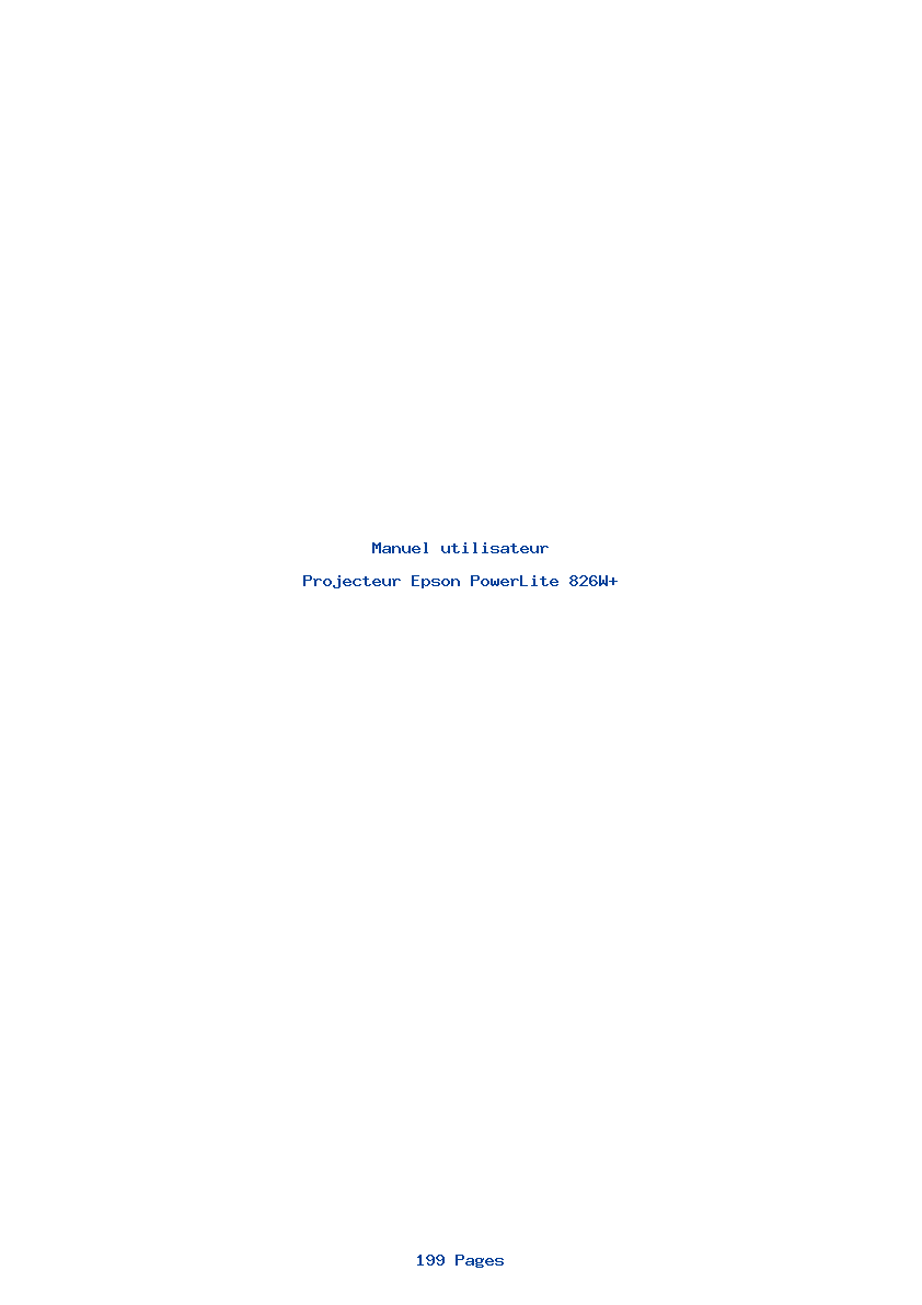 Page 1 de la notice Manuel utilisateur Epson PowerLite 826W+