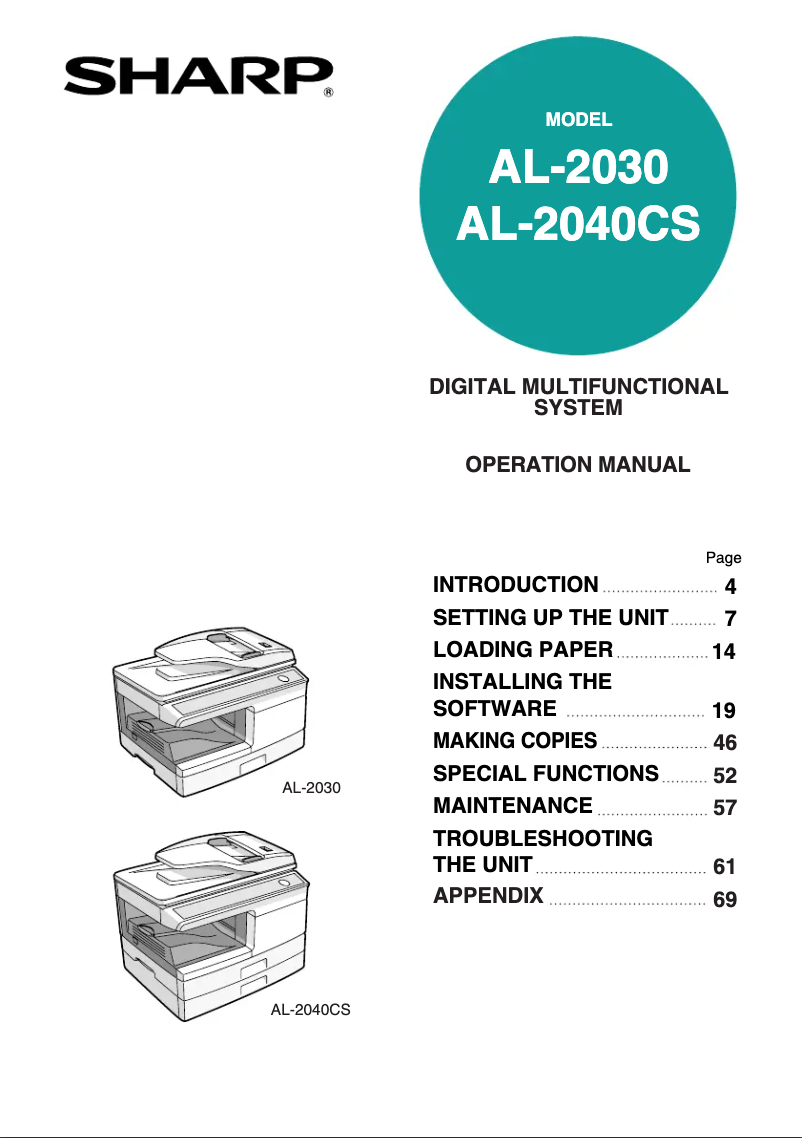 Página 1 del manual Manual de usuario Sharp AL-2030