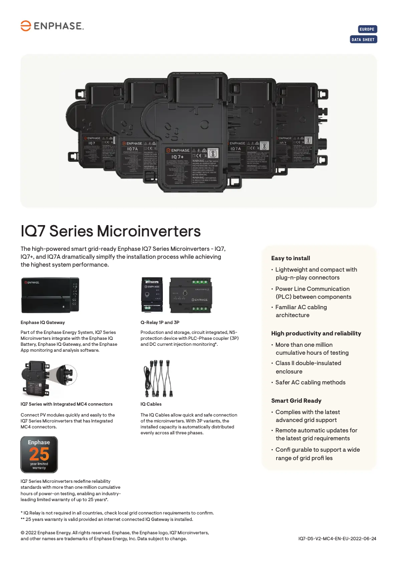 Page 1 de la notice Fiche technique Enphase IQ 7