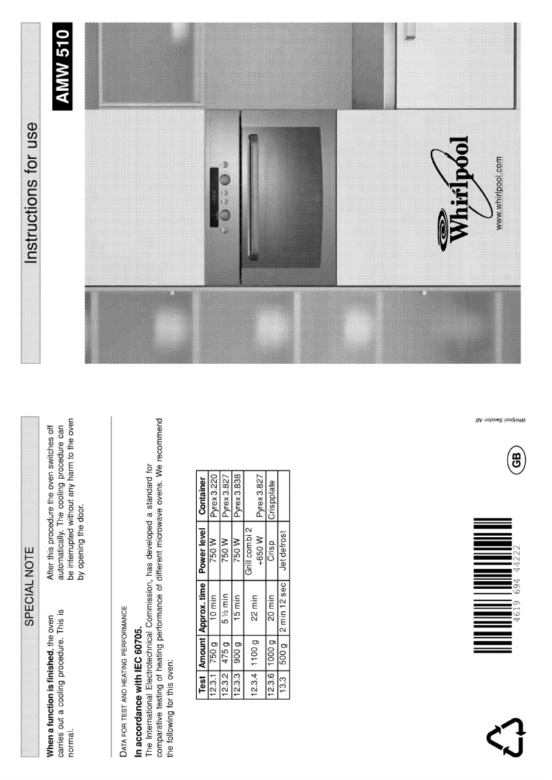 Page 1 de la notice Manuel utilisateur Whirlpool AMW51