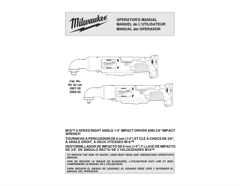 Page 1 of the manual Use and Maintenance Manual Milwaukee 2667-22