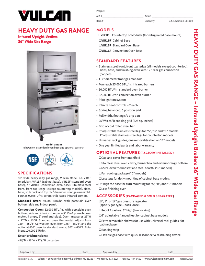 Page 1 de la notice Fiche technique Vulcan VIR1SF