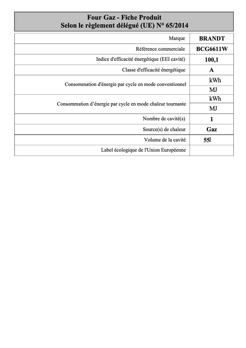 Página 1 del manual Manual de usuario Brandt BCG6611W