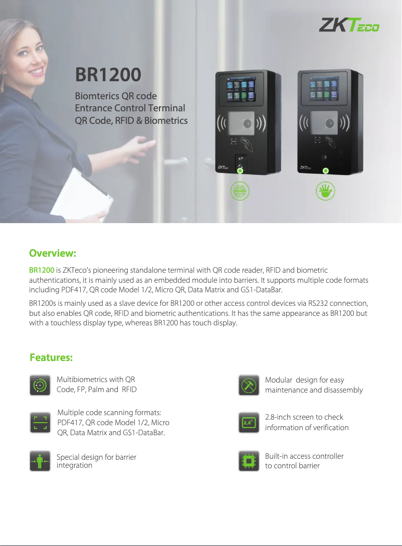 Page 1 of the manual Technical Sheet ZKTeco BR1200