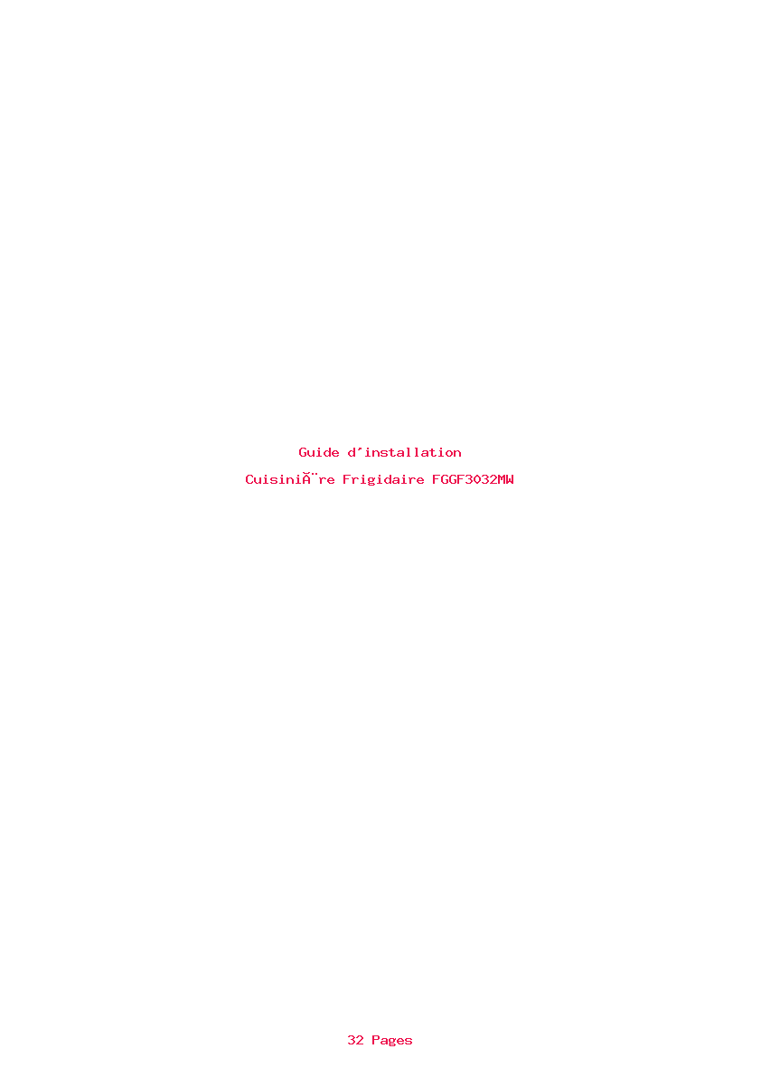 Page 1 de la notice Guide d'installation Frigidaire FGGF3032MW