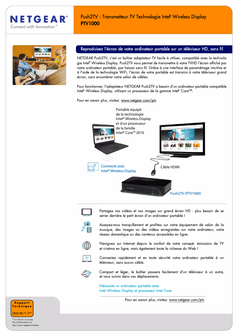 Page 1 of the manual Technical Sheet Netgear PTV1000