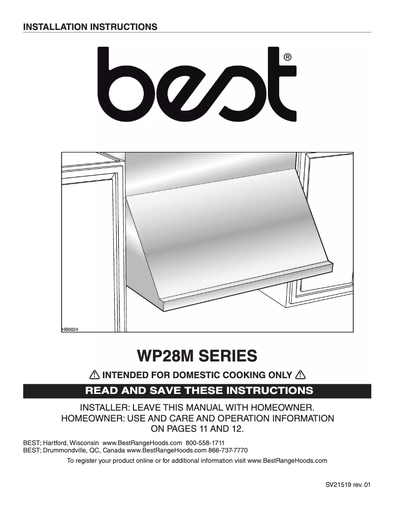 Page 1 de la notice Guide d'installation Best Classico WP28M48SB