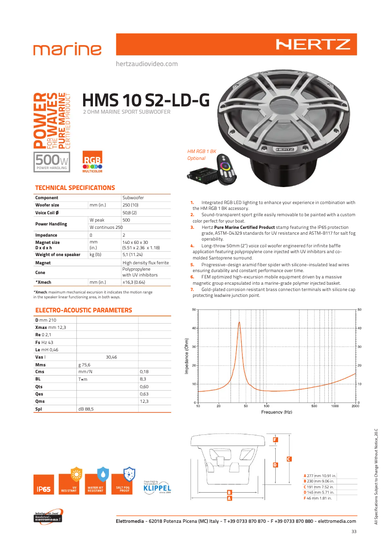 Página 1 del manual Ficha técnica Hertz HMS 10 S2-LD-G